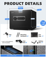 DAYI Safe Box, 1.4 Cubic Feet Home Safe with Fireproof Waterproof Bag, Security Safe Box for Money Cash Valuables, Digital Electronic Keypad, Dual Alarm System, Removable Shelf - D-35 DAYI