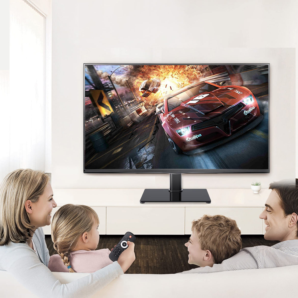 XINLEI Universal TV Stand Base, Table Top TV Stand for 17-43 Inch LCD/LED TVs, Height Adjustable Monitor Mount Stand with Tempered Glass Base Holds up to 88lbs VESA 200x200mm, TS103 XINLEI