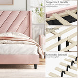 Yaheetech Queen Bed Frame Upholstered Platform Bed with Wing Side/Wooden Slat Support/Tufted Headboard with Wing Side/Mattress Foundation/No Box Spring Needed,Pink Queen Bed Yaheetech