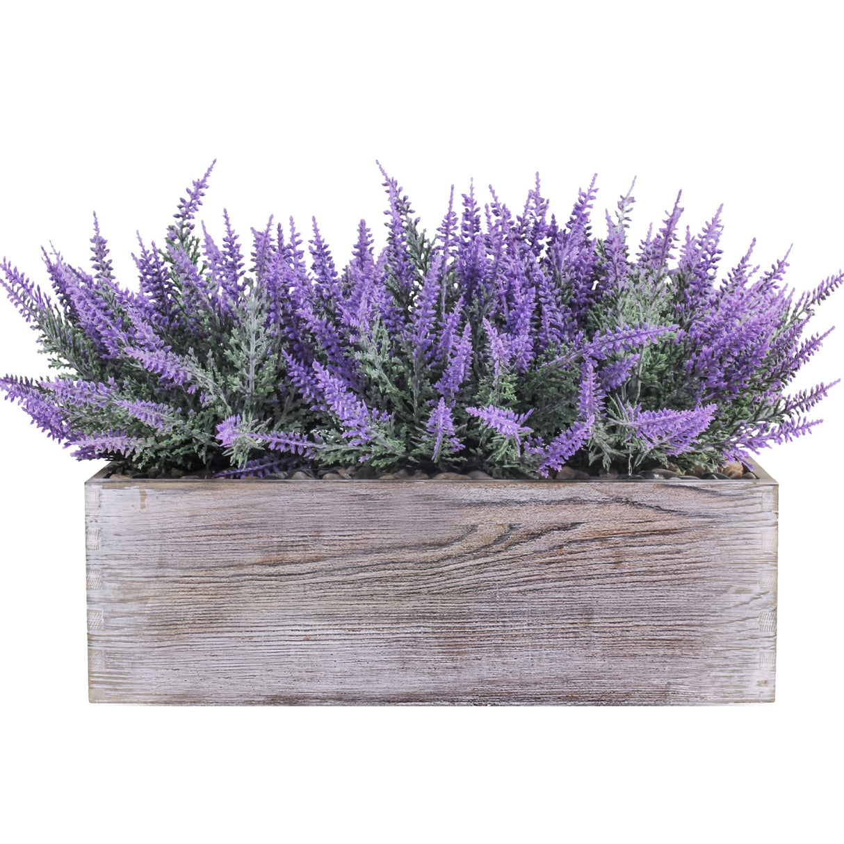 Fake Lavender Flower Arrangement in Rustic Rectangular Wood Planter Box Artificial Potted Lavender Plant for Gifts Farmhouse Wedding Centerpiece Kitchen Windowsill Table Shelf Indoor Greenery Decor Winlyn