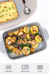 Yachi Ceramic Baking Dish Set: 3 Pcs Rectangular Bakeware Set Casserole Dishes with Handle for Steak | Beef | Roast | Chicken | spaghetti | Lasagna | vegetables Microwave, Oven and Dishwasher Safe (Gray) Yachi