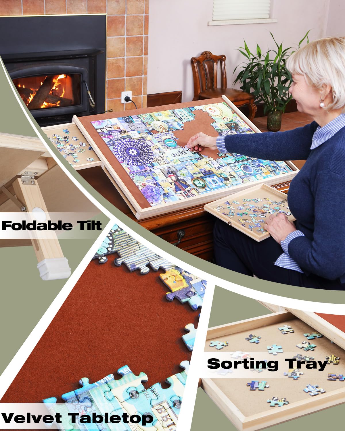 Jigsaw Puzzle Board Table with Drawers and Cover, 1000 Piece Wooden Puzzle Easel, 30''x22'' Portable Tilting Puzzle Plateau for Adults and Children, Translucent Cover XIJ