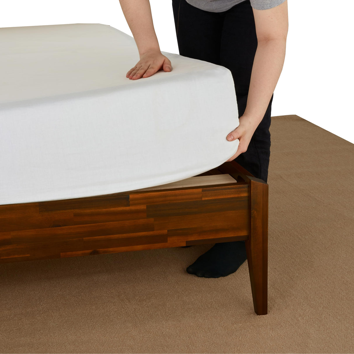 Bme Dinkee 15 Inch Signature Bed Frame Without Headboard - Modern & Minimalist Style with Acacia Wood - 12 Strong Wood Slat Support - Easy Assembly - No Box Spring Neededd - Dark Chocolate, Full Bme