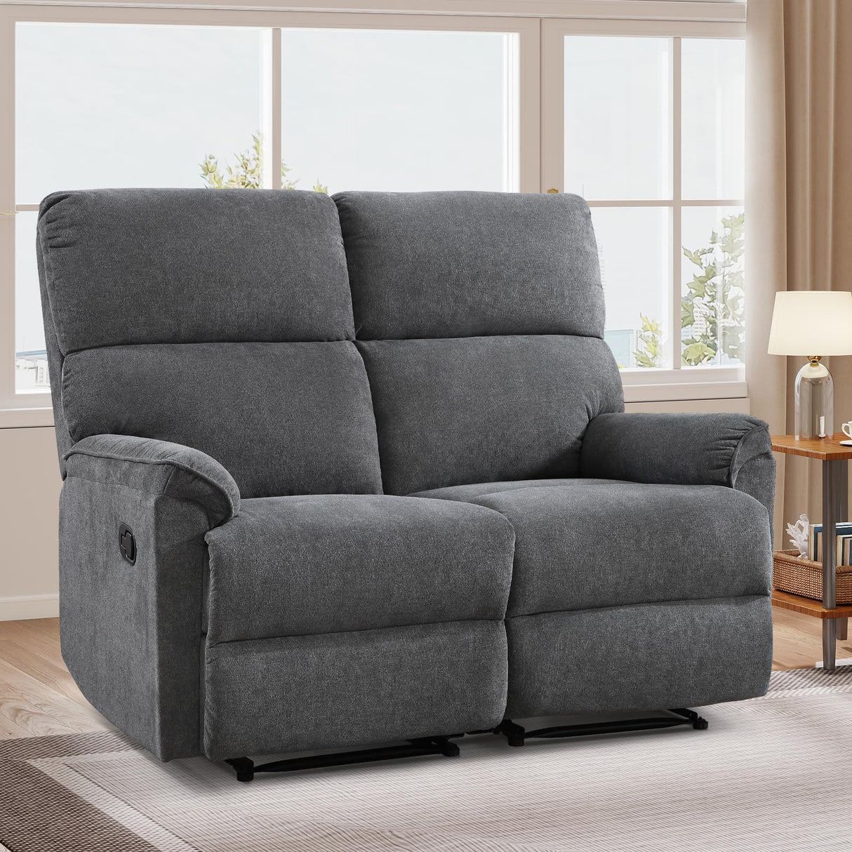 HAOMARKETS Manual Loveseat Recliner Sofa for 2 Adultds,Overstuffed Upholstered 2-Seater Reclining Couch with Sturdy Metal Base,2 Seats Recliner Chairs for Living Room HAOMARKETS