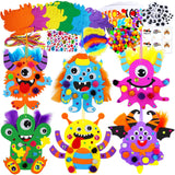 Winlyn 24 Sets Fall Kids Crafts DIY Monster Ornaments Decorations Art Sets Foam Monster Stickers Googly Eyes for Kids Autumn Halloween Classroom Party Activities Winlyn