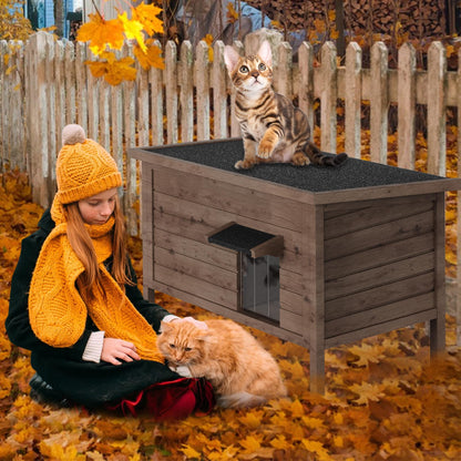 Kinchoix Outdoor Cat House Feral Cat Shelter Fully Insulated Outside Feral Cat Enclosure Wooden for Multiple Cats Possum Stray Condos Barn Cat Weatherproof Cathouse 34.4" L x 21.7" W x 27.2"  - WoodArtSupply