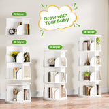 FOLINALA Rotating Bookshelf, Small Corner Bookcase with Storage for Small Space, 4 Tier 360 Spinning Bookshelf Tower, Revolving Book Shelf Organizer for Bedroom, Living Room and Study Room (White) FOLINALA