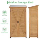 58''x30''x18'' Outdoor Wooden Storage Shed with Metal Top Tall Vertical Tool Cabinet for Backyard Garden Patio Lawn (Gold) Mederlo