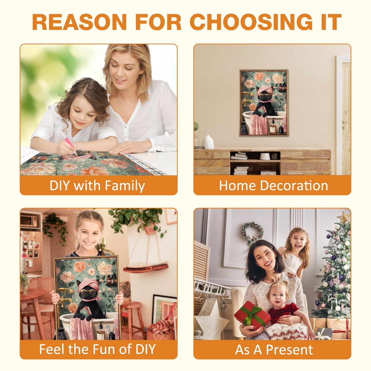 MEIYUDA Cat Diamond Art Kits for Adults, 5D Black Cat Diamond Art Kits for Beginners, DIY Cat Sitting in Bathtub Round Full Drill Diamond Gem Art with Painting Tools for Home Wall Decor 12x16 Inch MEIYUDA