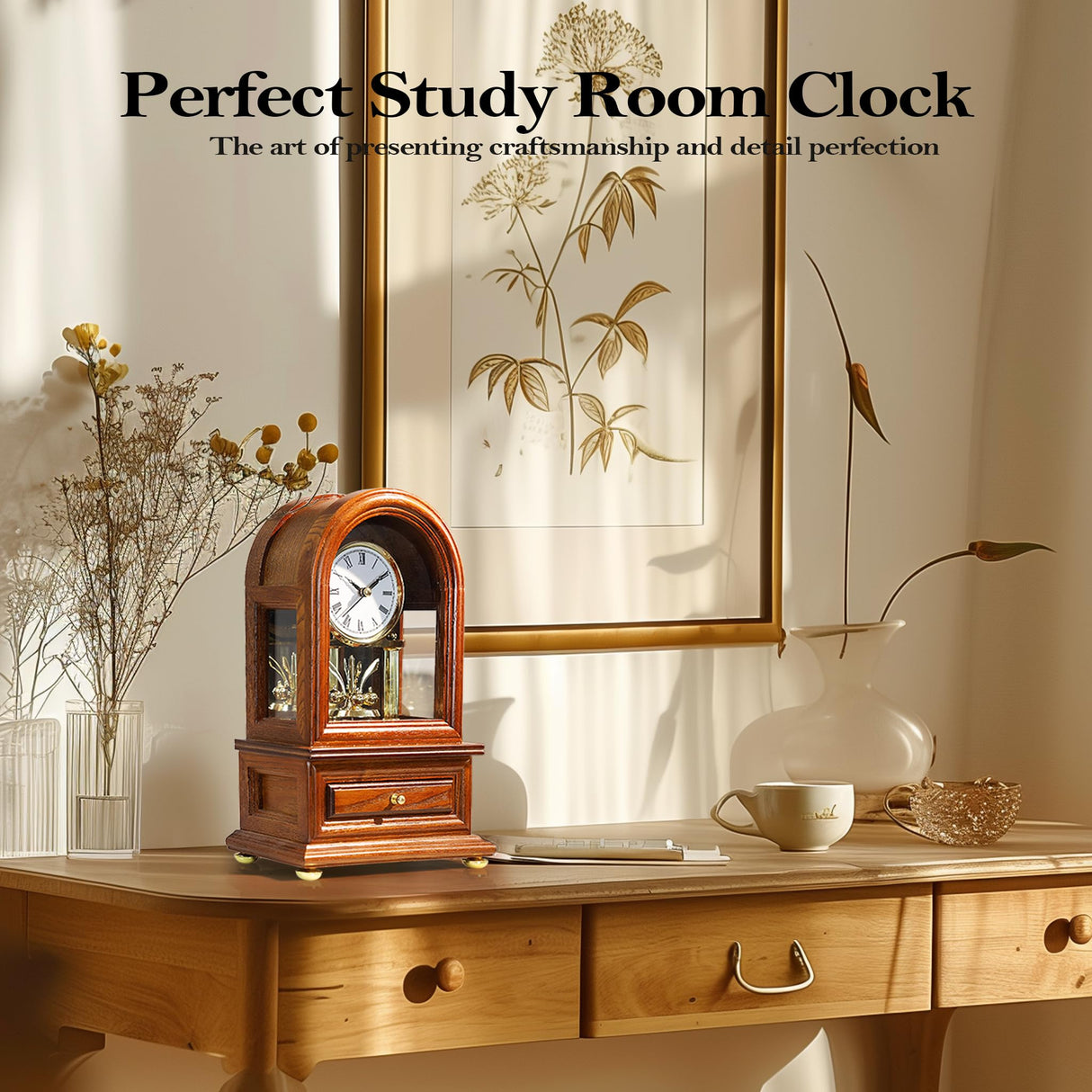 AYRELY® Wooden Table Anniversary Clock, Revolving Pendulum Mantel Clock, Antique Shelf Clock, Desk Grandfather Clock for Living Room, Home Decor Gift AYRELY