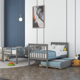 Harper & Bright Designs Twin Over Twin Bunk Bed with Trundle, Grey Harper & Bright Designs