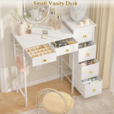 Vanity Desk No Mirror, Small White Vanity Desk, Makeup Girls Vanity Table with 6 Storage Drawers, Dressing Table for Small Spaces, Compact Vanity with Iron Hook for Bedroom, 33.07"L x 12.6"W x 33.07"H DAOUTIME