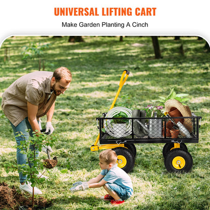 VEVOR Steel Garden Cart, Heavy Duty 500 lbs Capacity, with Removable Mesh Sides to Convert into Flatbed, Utility Metal Wagon with 180° Rotating Handle and 10 in Tires, Perfect for Garden, Far - WoodArtSupply