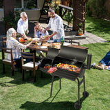 Outdoor Barrel BBQ Grill,Barrel Charcoal Grill with Offset Smoker, All Metal Outdoor Smoker with Side Table and Wheels for Outdoor Garden Patio and Backyard Cooking Shyneer