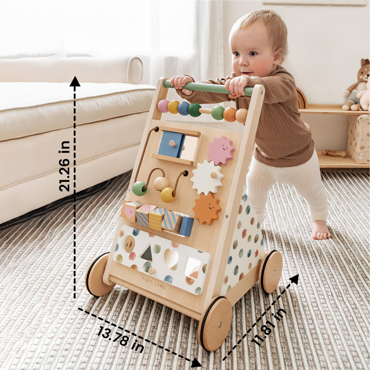 Tiny Land Wooden Baby Walker, Baby Push Walker, Montessori Walker Toy, Adjustable Speed Baby Walker for Boys and Girls, Baby Activity Center, Push Toys for Kids Development Tiny Land