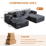 110 Corduroy Modular Sectional Boneless Sofa with 2 Ottomans, Convertible Cloud Couch with Deep Seats, Fluffy Memory Foam U Shaped Couch for Living Room, No Assembly Required, Black (Gray) Garaneeds