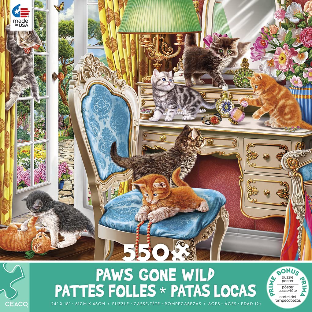 Ceaco - Paws Gone Wild - Kittens in The Bedroom - 550 Piece Jigsaw Puzzle Ceaco