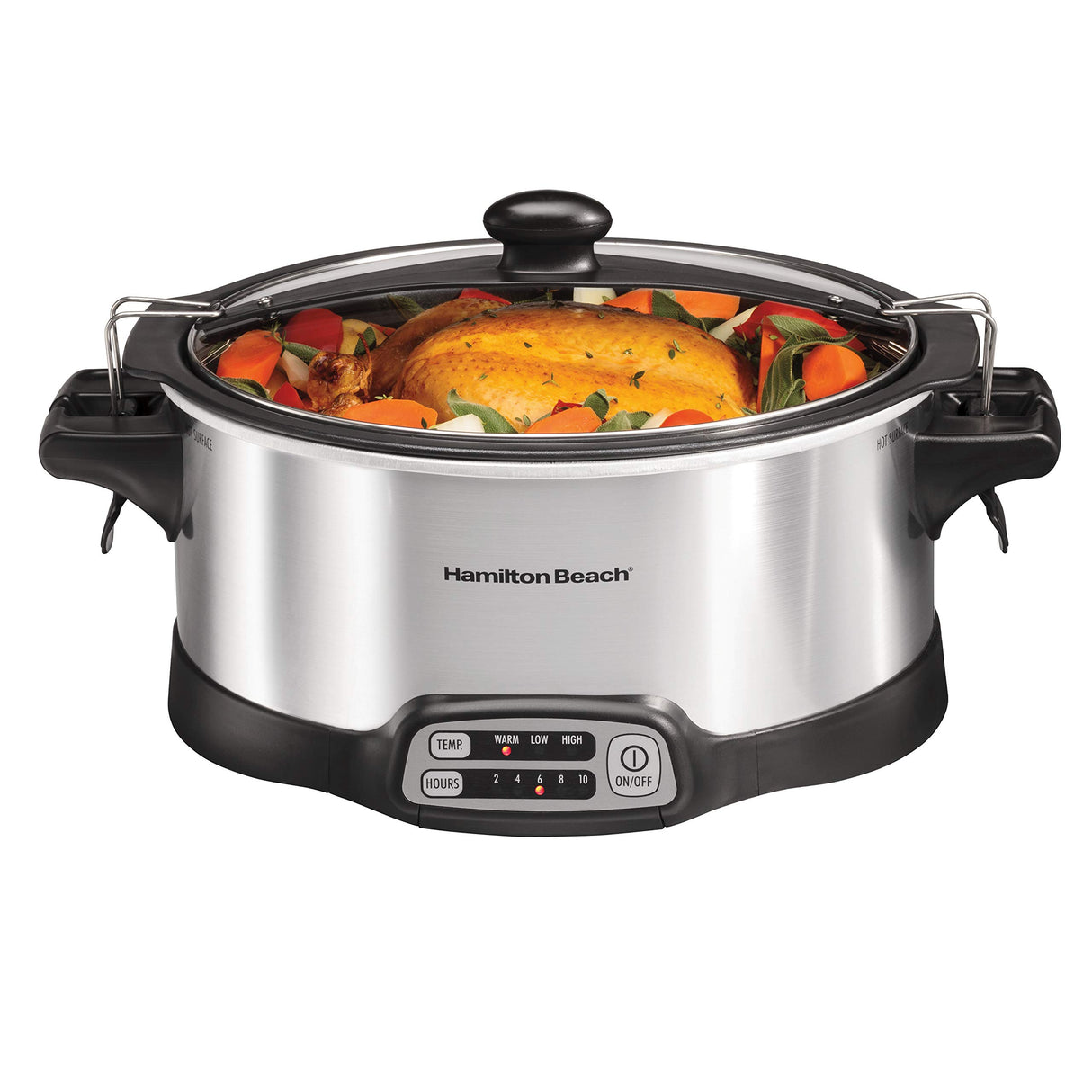 Hamilton Beach Programmable Slow Cooker with 6 Quart Stovetop-Safe Sear & Cook Crock & Travel Lid Lock for Portable Transport, Silver (33663) Hamilton Beach