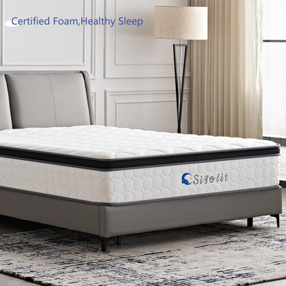 sigolit 12 Inch Queen Size Hybrid Mattress - Medium Firm, Memory Foam & Pocket Springs, Motion Isolation, Edge Support, Pressure Relief, Ships Compressed