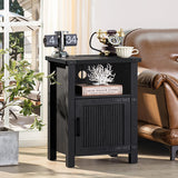 Joaxswe Night Stand, 18 Inch Farmhouse Nightstand with with Charging Station and USB Port, Rustic Couch End Table with Magnetic Door, Wood Bed Side Tables for Bedroom, Home, Black Joaxswe