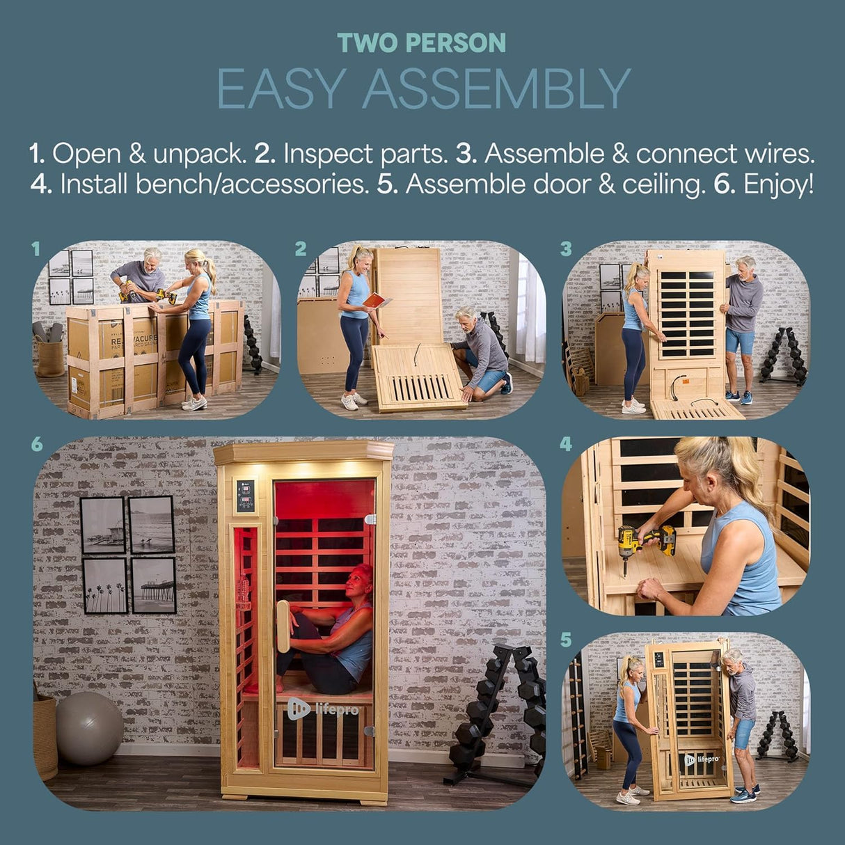 LifePro 1 Person Far Infrared Sauna for Home - Home Sauna, Tempered Glass Door, Oxygen Ionizer, & 7 Chromotherapy Lights for Indoor Sauna - Canadian Hemlock Wood Dry Sauna with Bluetooth Sound System LifePro