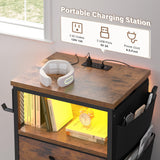 Dresser for Bedroom with Charging Station & LED Lights, 4 Storage Drawers with Side Pockets, Dressers & Chests of Drawers, Fabric Dresser Organizer Unit for Bedroom, Closet, Hallway, Entryway, Brown EnHomee