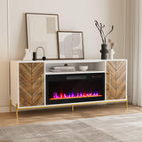 BELLEZE 68" Wood TV Stand with 36" Electric Fireplace, Entertainment Center with Storage Cabinet, Console Table for TVs up to 75 Inches, for Living Room, Bedroom - Harper (White Ebony) BELLEZE