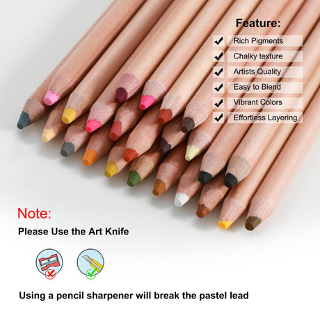 KALOUR Pro Pastel Chalk Colored Pencils,24 Colors portrait set,Color Charcoal Pencils for Drawing Sketching Coloring Shading,Art Supplies for Adults Artists KALOUR