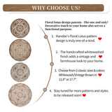 Hanobe Decorative Serving Tray Round: Farmhouse Coffee Table Tray for Ottoman Boho Wooden Centerpiece Rustic White Washed Mandala Home Decor Living Dining Room Kitchen Counter Display Hanobe