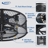 Depuley Flush Mount Ceiling Fan: 20" Caged Ceiling Fans with Lights and Remote App Control for Kitchen Bedroom Farmhouse - Rustic Low Profile Ceiling Fandelier Lights Reversible 6 Speed Timer Black Depuley