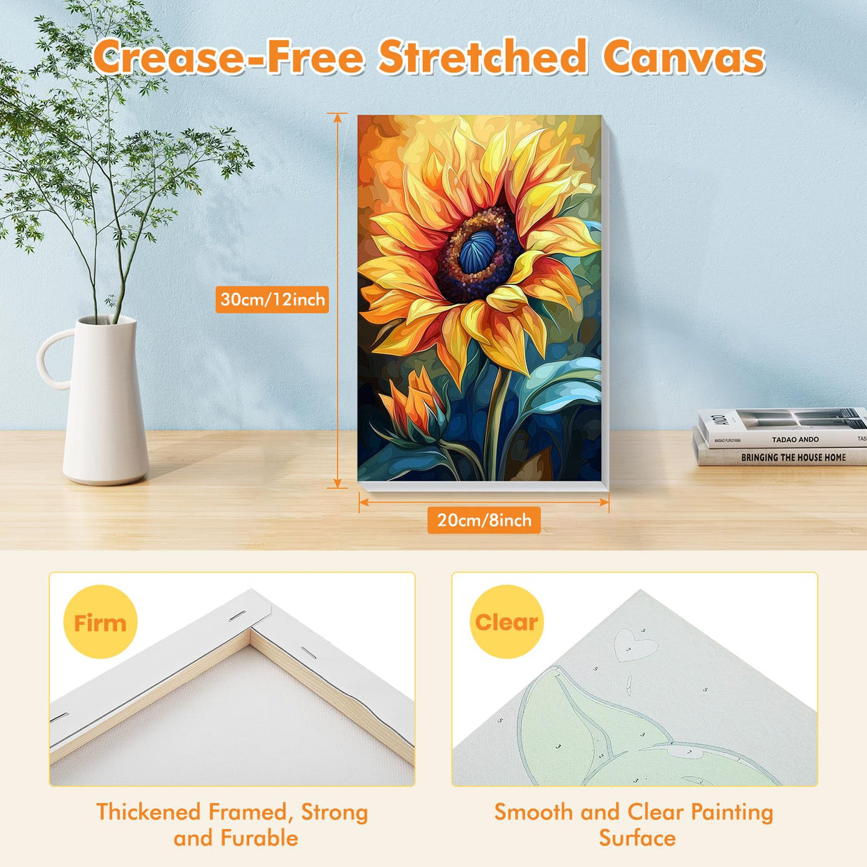 Bowetile 4 Pack Flowers Paint by Numbers for Adults Beginners Framed, Sunflower Adults' Paint-by-Number Kits, Easy Adult Paint by Number Kits on Canvas, Acrylic Number Painting for Home Decor, 8x12in Bowetile