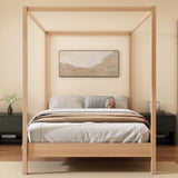 RuiSiSi Queen Canopy Bed, 4 Poster Queen Size Canopy Bed Frame, Solid Platform Bed with Wood Slats Support, No Box Spring Needed, Natural RuiSiSi