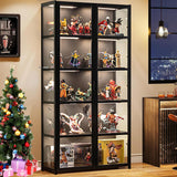 idhhco 5 Tier Curio Display Cabinet, Display Cabinet with Acrylic Glass Door, Collectibles Toy Organizers Rack & Display Shelf, Kids Bookcase for Bedroom, Reading Nook, Toddler's Room, Bamboo idhhco