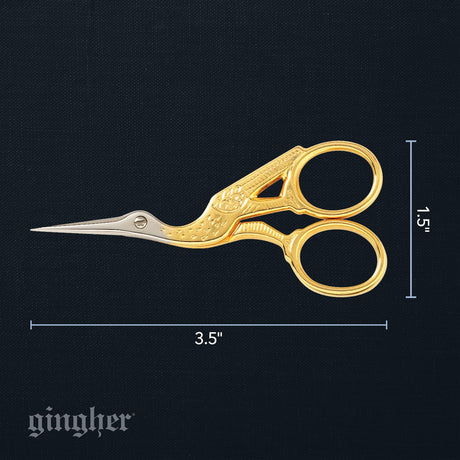 Gingher Stork Embroidery Scissors and Leather Sheath - 3.5" Craft Scissors for Fabric, Thread, and Needlework Yarn Cutting - Gold Fiskars