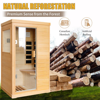 HFYee Infrared Sauna Home Sauna Box 1 Person Infrared Sauna Dry Sauna Far Infrared Sauna Indoor Sauna Hemlock Mini Single Person Sauna for Home on The Right of The Indoor Sauna Room, Natural - WoodArtSupply