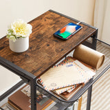 HOOBRO Tall End Table with Metal Storage Basket, Industrial Telephone Side Table, Small High Nightstand for Living Room, Bedroom, Office, Rustic Brown BF06UDH01 HOOBRO