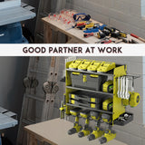 ZEAKOC Power Tool Organizer with Charging Station, 4 Layers Drill Holder Wall Mount,Metal Garage Rack with 10A Power Strip,Tool Shelves with Hooks,Drill Bit Storage, for Men Dad (Green&Black) ZEAKOC