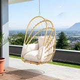 YITAHOME Hanging Egg Chair Without Stand, Rattan Wicker Swing Egg Chair with Resistant Cushion, 300lbs Capacity, Foldable Hanging Basket Chair for Porch, Garden, Bedroom, Balcony - Beige YITAHOME