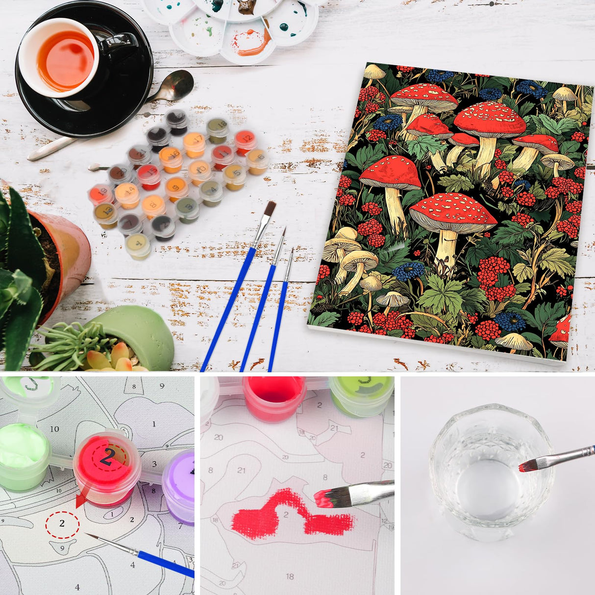 Lxmsja Red Mushroom Paint by Numbers Kit for Adults, Forest Acrylic Paint by Numbers for Adults Beginner, DIY Craft Supplies Oil Painting Kits for Home Wall Decor 12x16 inch (Framed) Lxmsja