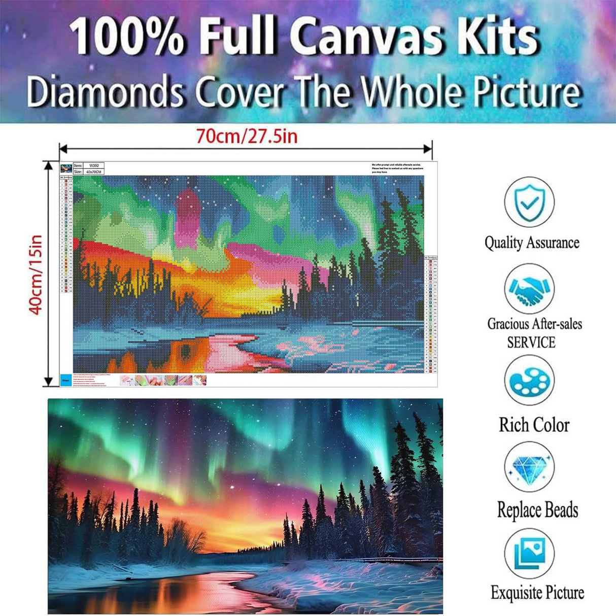 OFRKE Diamond Painting Kits for Adults,Large Aurora Diamond Art Painting for Beginners, Diamond Round 5D Full Drill Paint with Diamonds Pictures Gem Art Painting Kits DIY Crafts Kits 28X16in OFRKE