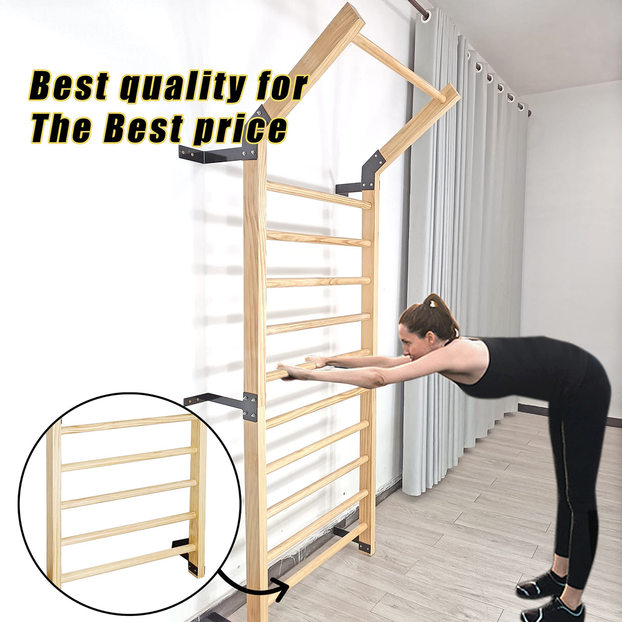 FC FUNCHEER Gymnastics Wooden Stall Bar, Swedish Ladder Wall Gym - Suspension Trainer, 11 Strategic Rods-86.6 Inches in Height, 32 Inches in Width, Wall Mounted Pull-Up Bar for Home FC FUNCHEER