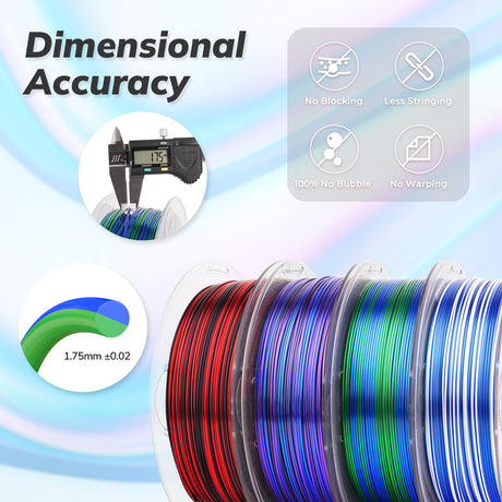 AMOLEN Silk PLA 3D Printer Filament Bundle, Shiny PLA Filament 1.75mm Multicolor Rainbow Pack, Fast Color Change PLA 3D Printing Filament for Most FDM 3D Printer, 1KG X 4 Spools AMOLEN