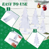 Sawysine 4 Pcs Wooden Christmas Tree Tabletop Decor Rustic Wood Christmas Trees Table Centerpieces Christmas Tiered Tray Decor Wood Trees with Rectangular Base for Xmas Winter Holiday (White) Sawysine