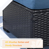 Shintenchi 3 Pcs Patio Furniture Set,Outdoor Sectional Black Wicker Patio Conversation Set,All-Weather Rattan Patio Couch with Washable Cushions and Glass Coffee Table(Navy Blue) Shintenchi