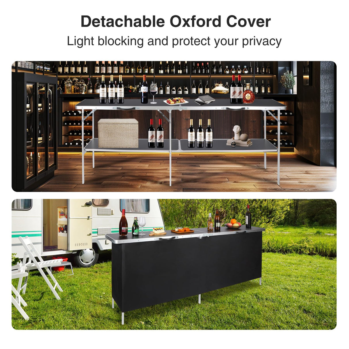 REDCAMP Portable Bar Table, Pop Up Folding Mobile Bar Bartender Table with Carry Bag for Events, Party, Camping, Tradeshow, Exhibition, Easy Setup, Black, 82"x33"x15" REDCAMP