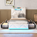 Vabches Twin Bed Frame with Storage Headboard and 4 Drawers,Upholstered Platform with Charging Station and Led Lights,Adjustable Headboard,No Box Spring Needed,Beige Vabches