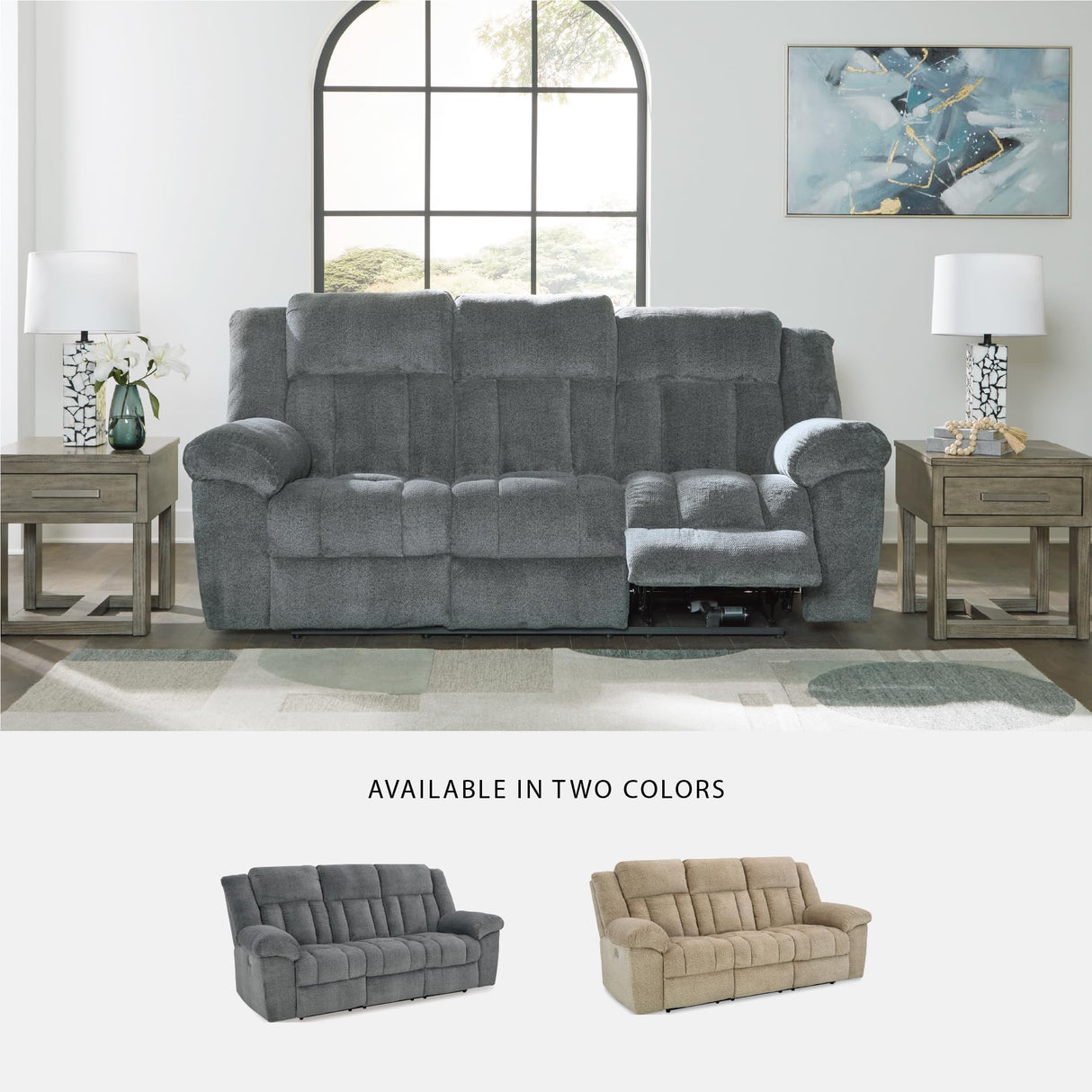 Signature Design by Ashley Tip-Off Modern Wall Hugger Power Reclining Sofa with Adjustable Headrest and USB Ports, Gray Signature Design by Ashley