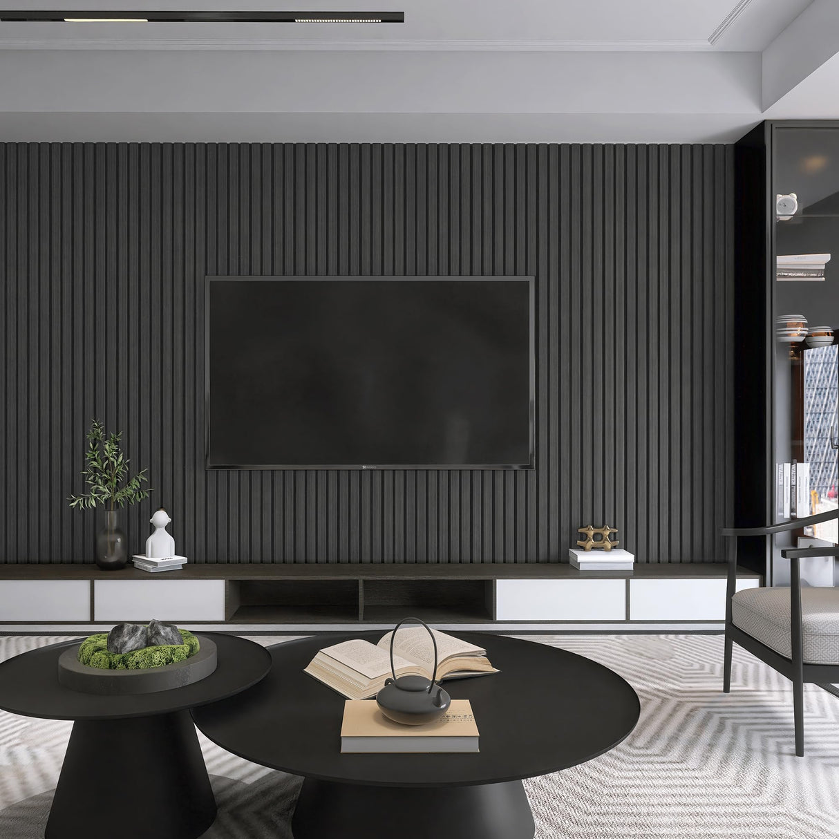 eazart Acoustic Wood Veneer Slat Wall Panels for Interior Wall and Ceilings Decor | Sound-Absorbing Felt Board | 3D Sound Proof Decorative Panels | 94.49” x 23.62” Each Box | 2 Pack | Natural Black eazart