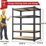 REIBII 72" H Storage Shelves 2300LBS Heavy Duty Garage Shelving Adjustable 5 Tier Garage Storage for Garage Kitchen Basement Industrial Metal Shelf Organizer Black REIBII