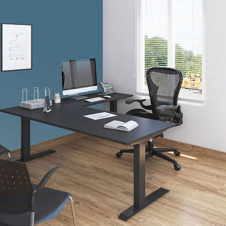 Stand Up Desk Store Triple Motor Electric L-Shaped Corner Standing Desk with EZ Assemble Frame (Black Frame/Black Top, 71" W x 71" D) S Stand Up Desk Store